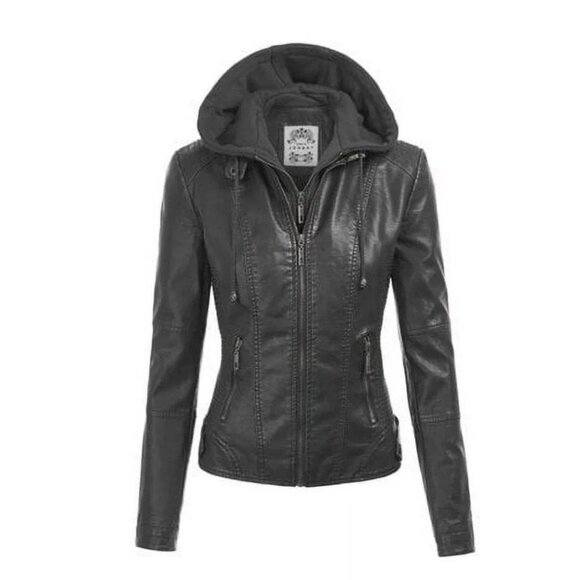 Made By Johnny Jackets & Blazers - Made By Johnny (MBJ) Women's Faux Leather Mob Wife Moto Biker Jacket - Black